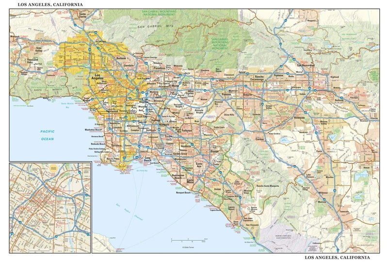 Globe Turner Los Angeles, California Wall Map, Large - 43" x 29" Paper - Image 1